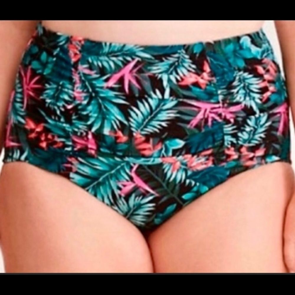 TORRID Palm Fern RUCHED High waist swim Bottoms‎